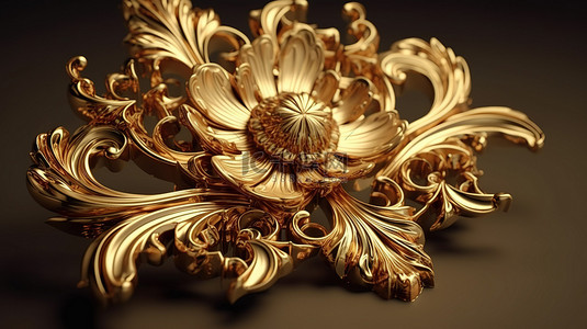 华丽的金色花卉装饰令人惊叹的 3D 插图