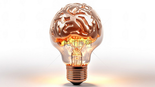 脑灯泡创新背景图片_以 3d 呈现的脑形灯泡，在白色背景上隔离发光
