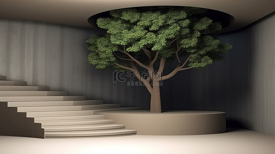 墨染填充背景图片_树木填充的 3D 平台或地下空间