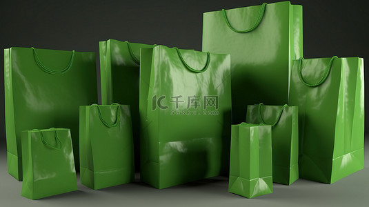 绿色包装背景图片_3d 渲染中描绘的各种尺寸的绿色包装