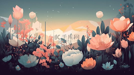 春天花朵红色背景图片_花朵漂亮花卉装饰插画背景