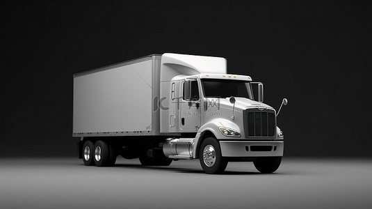 物流战略背景图片_灰色背景下一辆大型白色美国卡车的 3D 插图