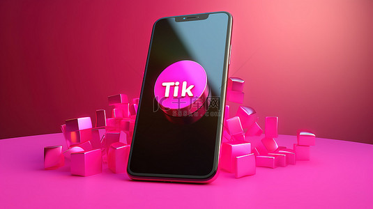 3d 智能手机上显示的 tiktok 标志在充满活力的粉红色背景下