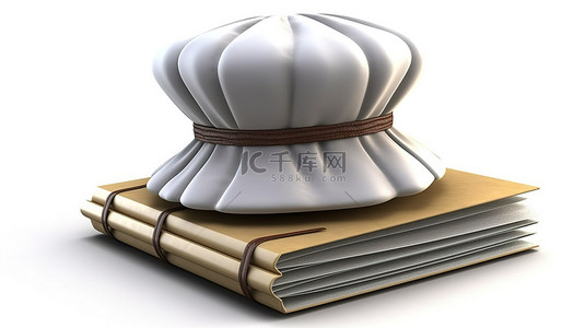 专业厨房背景图片_厨师帽和食谱的独立 3D 渲染