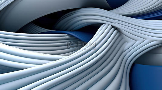白色条纹波浪背景图片_蓝色和白色条纹背景的 3d 渲染