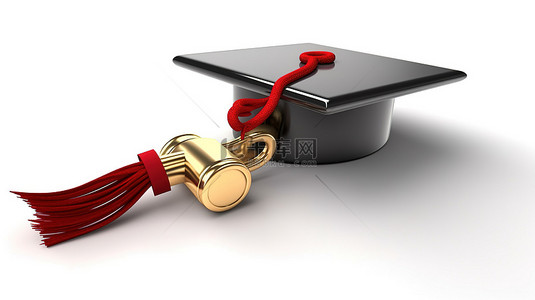 白色背景上的毕业钥匙说明教育 3D 渲染的概念