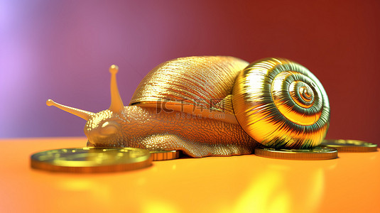 昏昏欲睡的比特币蜗牛的昏昏欲睡的加密 3D 渲染