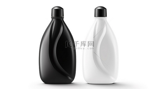 用于具有黑色设计 3D 渲染的洗涤剂的白色背景瓶模板