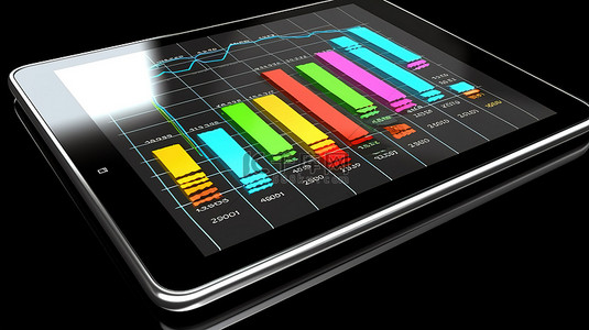 平板电脑显示条形图的 3d 渲染图