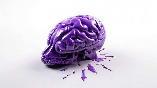 具有紫色大脑的白色背景的 3d 渲染