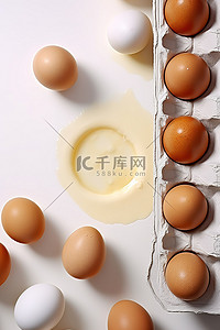 白色表面上鸡蛋中间的鸡蛋和酸奶油盘