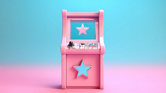 游戏机屏幕背景图片_复古星形粉色和蓝色游戏街机，带空白屏幕 3D 渲染，适合您的设计