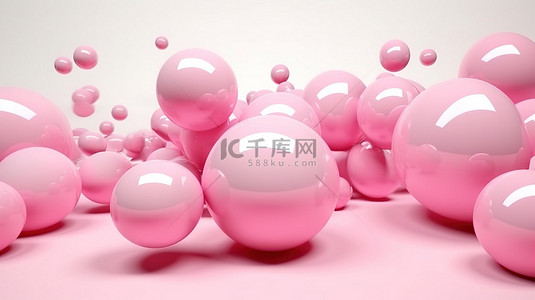 创意艺术字设计背景图片_3D 渲染粉色液体球简约抽象设计，海报背景上带有柔和的灯光