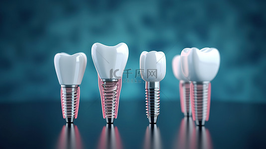牙科手术背景图片_讲台上展示的牙种植体的 3D 渲染
