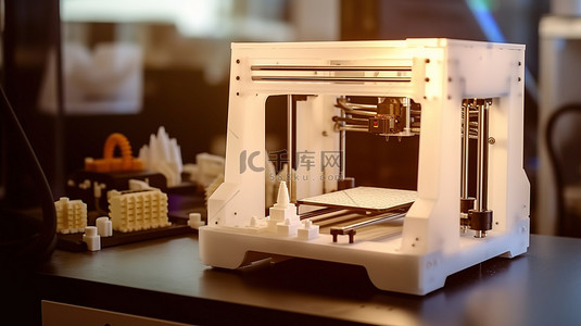 3D 打印机的特写，用复制空间制作现代人物