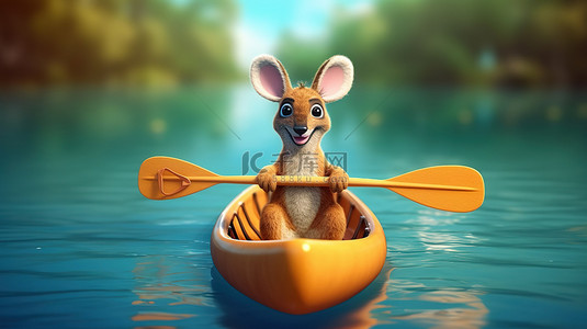 冬泳搞笑背景图片_划艇上的搞笑袋鼠卡通