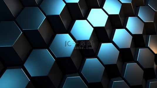未来派六角形黑色背景现代 3D 数字设计