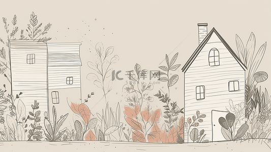卡通线条房子背景图片_卡通房子线性插画
