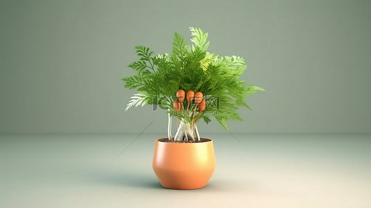 健康胡萝卜植物的 3D 建模插图渲染，用于营养食品概念