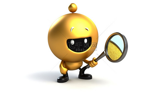 镜放大缩小背景图片_3D 渲染放大的金色忠诚计划硬币吉祥物在白色背景