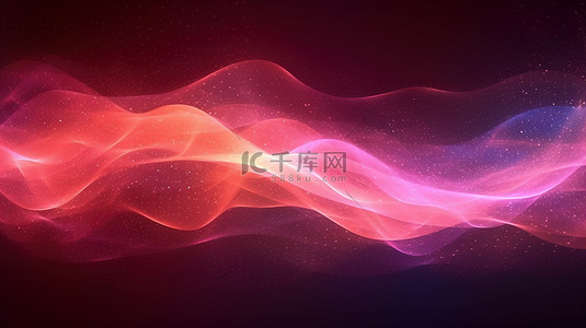 科技波浪红色背景图片_3D 渲染抽象背景数字粒子和红色和粉色色调的波