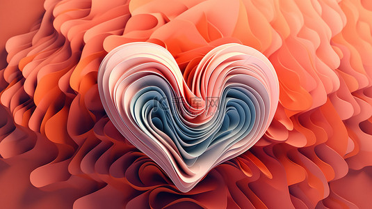 多巴胺爱心背景图片_多层纸艺术的心形 3D 渲染