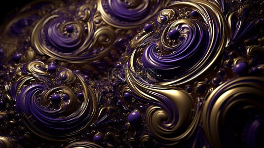 紫色漩涡背景图片_令人惊叹的 3D 渲染中的金色和紫色漩涡