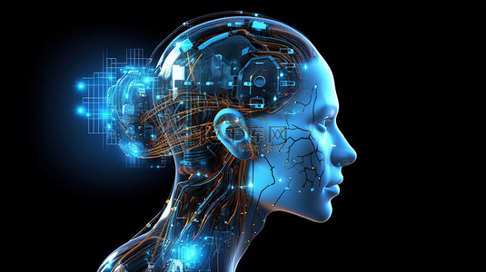 信息技术科技背景图片_想象未来充满科技的头脑的 3D 渲染