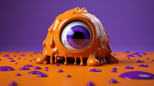 儿童游乐场紫色背景上橙眼子弹娃娃玩具的 3D 渲染