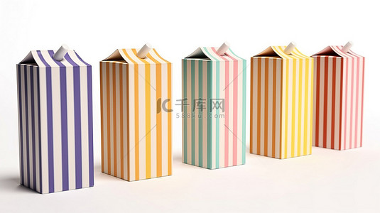 空纸盒背景图片_3d 白色背景牛奶或果汁盒上的条纹稻草和空纸盒