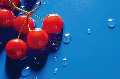蓝色表面上的红色小浆果