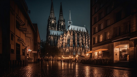 旅游著名背景图片_科隆大教堂夜景地标建筑背景