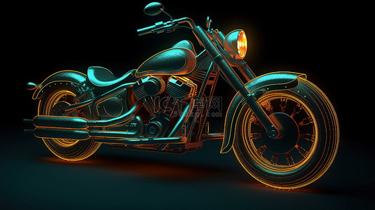 速度背景背景图片_由抽象风格的发光点和线条制成的摩托车的 3D 插图