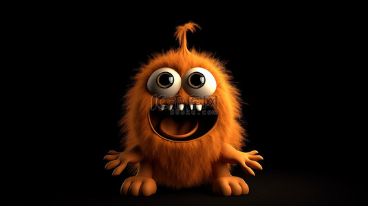 单色隔离背景俏皮的单眼橙色怪物 3D 插图有趣的儿童设计