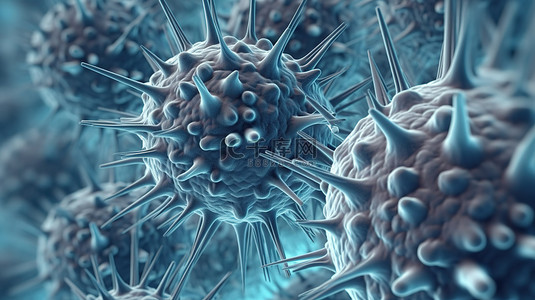 病毒细胞背景图片_3d 渲染医疗环境中的抽象病毒细胞