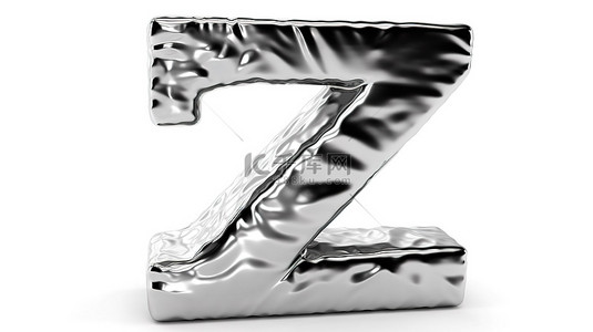 白色背景上小写字母 z 的光泽金属 3d 字体
