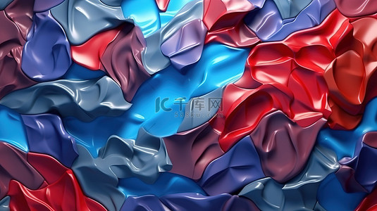 蓝色线条科技背景背景图片_纹理蓝色和红色表面抽象插图的艺术 3D 渲染