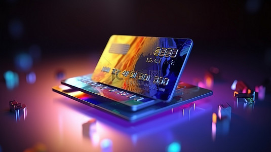 商业金融网上银行和电子商务信用卡和支付概念的 3D 表示