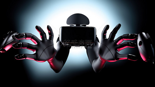 虚拟现实齿轮 3d 卡通手抓住触摸控制器与 VR 耳机在视图中