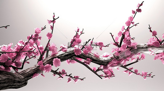 樱花树枝背景图片_3d 粉红色樱花树枝