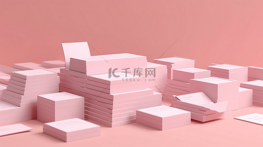 带有粉红色背景的全景水平名片模型，用于品牌展示 3D 渲染