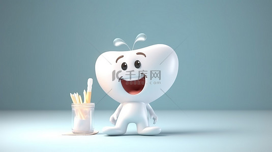 卡通健康牙齿背景图片_可爱的牙仙子角色 3D 插图庆祝第一颗牙齿脱落