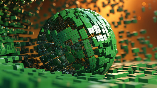 纹理褐色背景图片_带有旋转立方体的巨大纹理球体充满活力的绿色背景抽象概念3D渲染