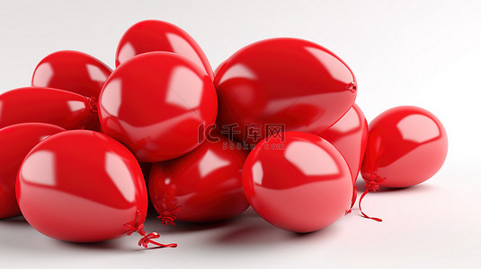 白色背景上 3d 渲染中的红色气球