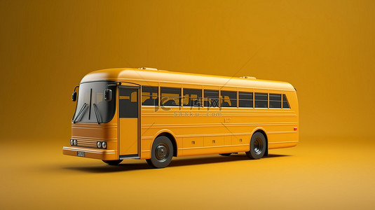 黄色客运城市巴士模板的 3D 插图