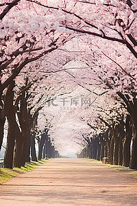盛开的花背景图片_有很多樱花树的花线