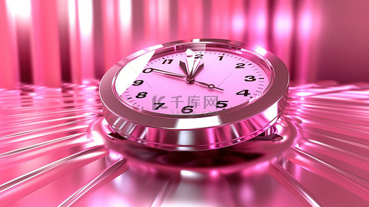 粉色发光 3D 时钟，银色指针，背光表盘上显示下午 3 点