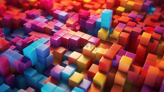 充满活力的 3D 几何背景与立方体和颜色为您的设计抽象艺术