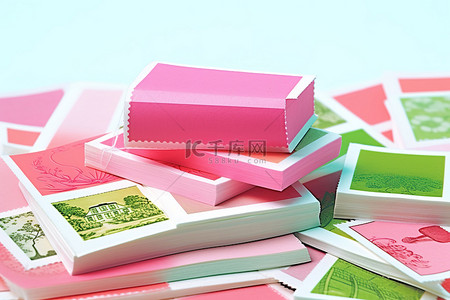 粉色绿色和白色邮票