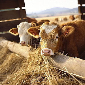 小牛小牛背景图片_牛在干草和稻草小屋里喝稻草